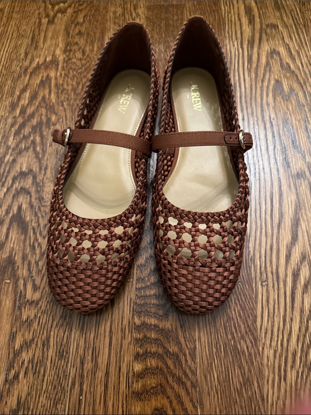 J. Crew Woven Mary Jane Flats in Chestnut Brown